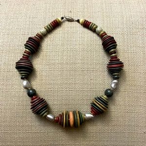 Wood and Pearl Necklace